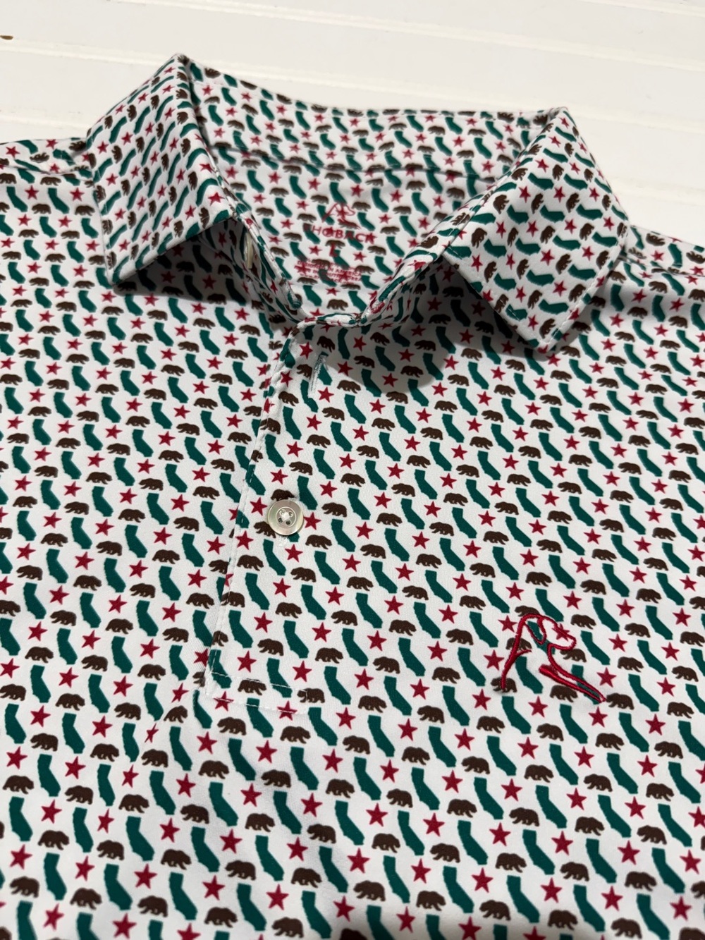 Rhoback "The Cali" Polo Shirt - Men’s Large - California Republic Bear Print
